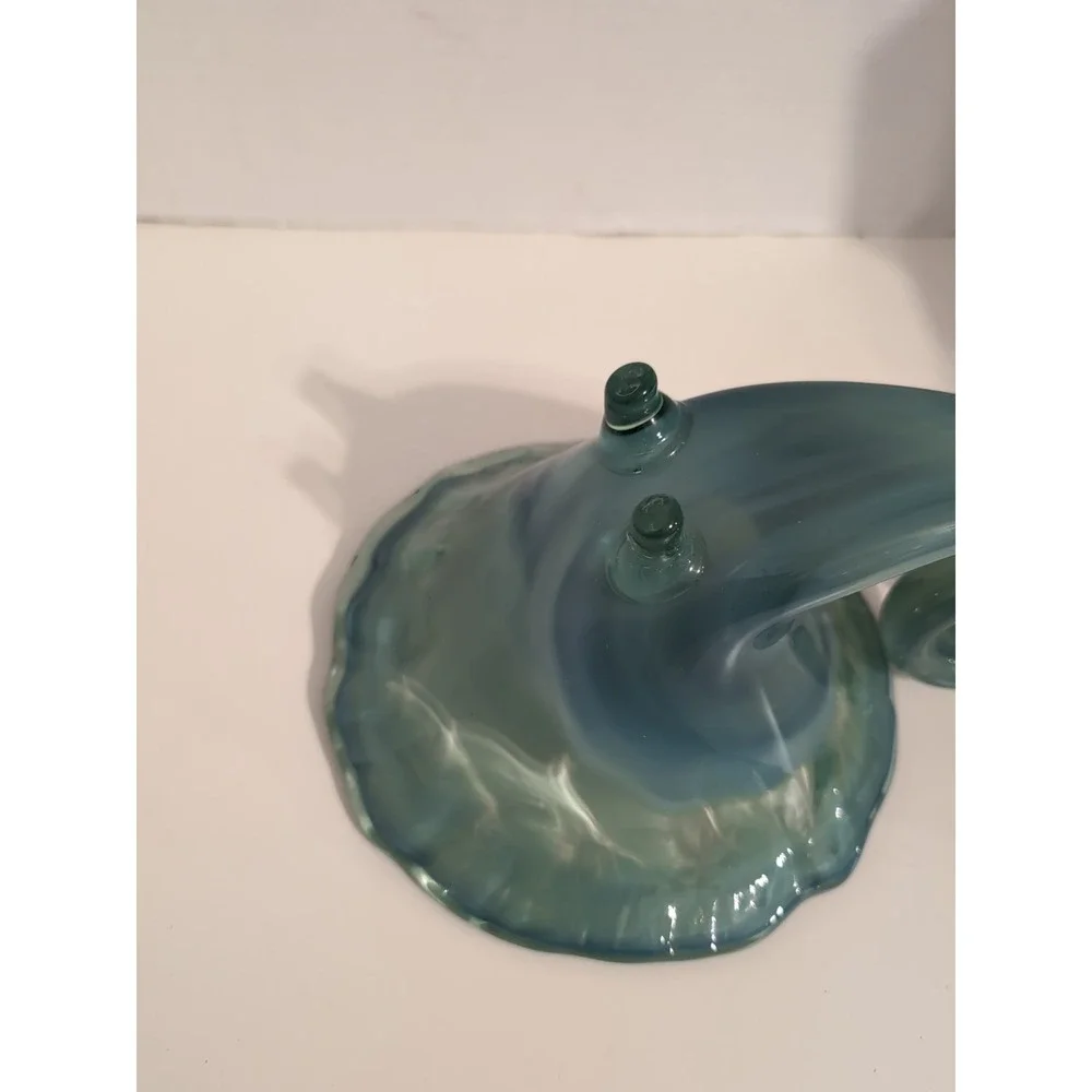 Vintage‎ Sooner Glass Hand-Blown Cornucopia Bluish Green Bowl